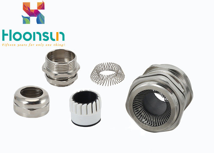 Nickel Plated Brass EMC Power Cable Gland With Spring Shielding