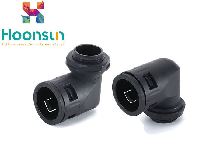 Black Fireproof Nylon Cable Gland 90 Degree Connector For Flexible Pipes