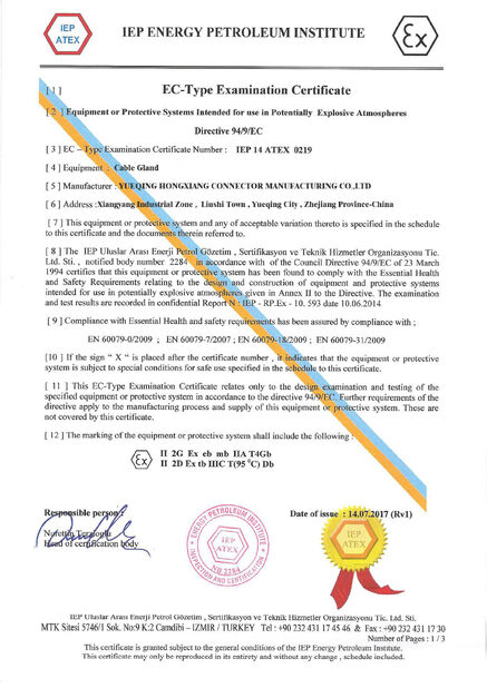 China ZHEJIANG HONGXIANG CONNECTOR MANUFACTURING CO.,LTD. certification